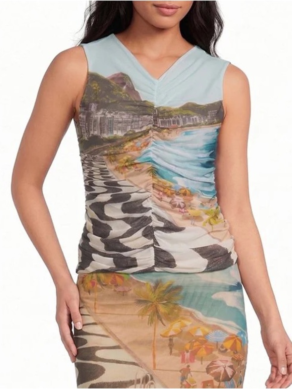 FARM RIO Copacabana Beach Multicolor Sleeveless Blouse